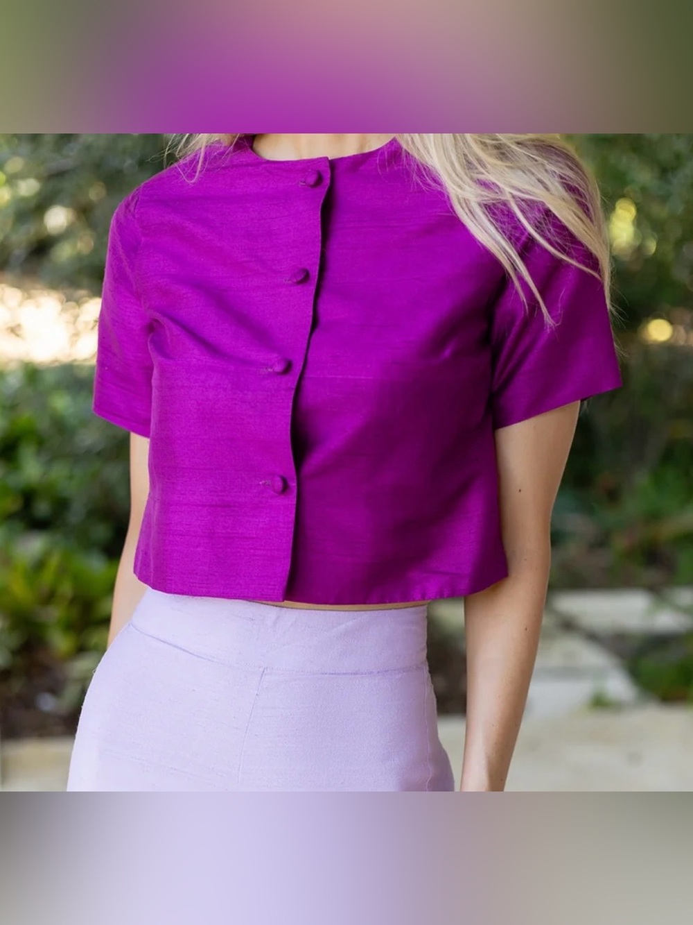 NWT Julia Amory Sophie Top Amethyst Dupioni Silk Cropped Blouse Size Small - Picture 2 of 5